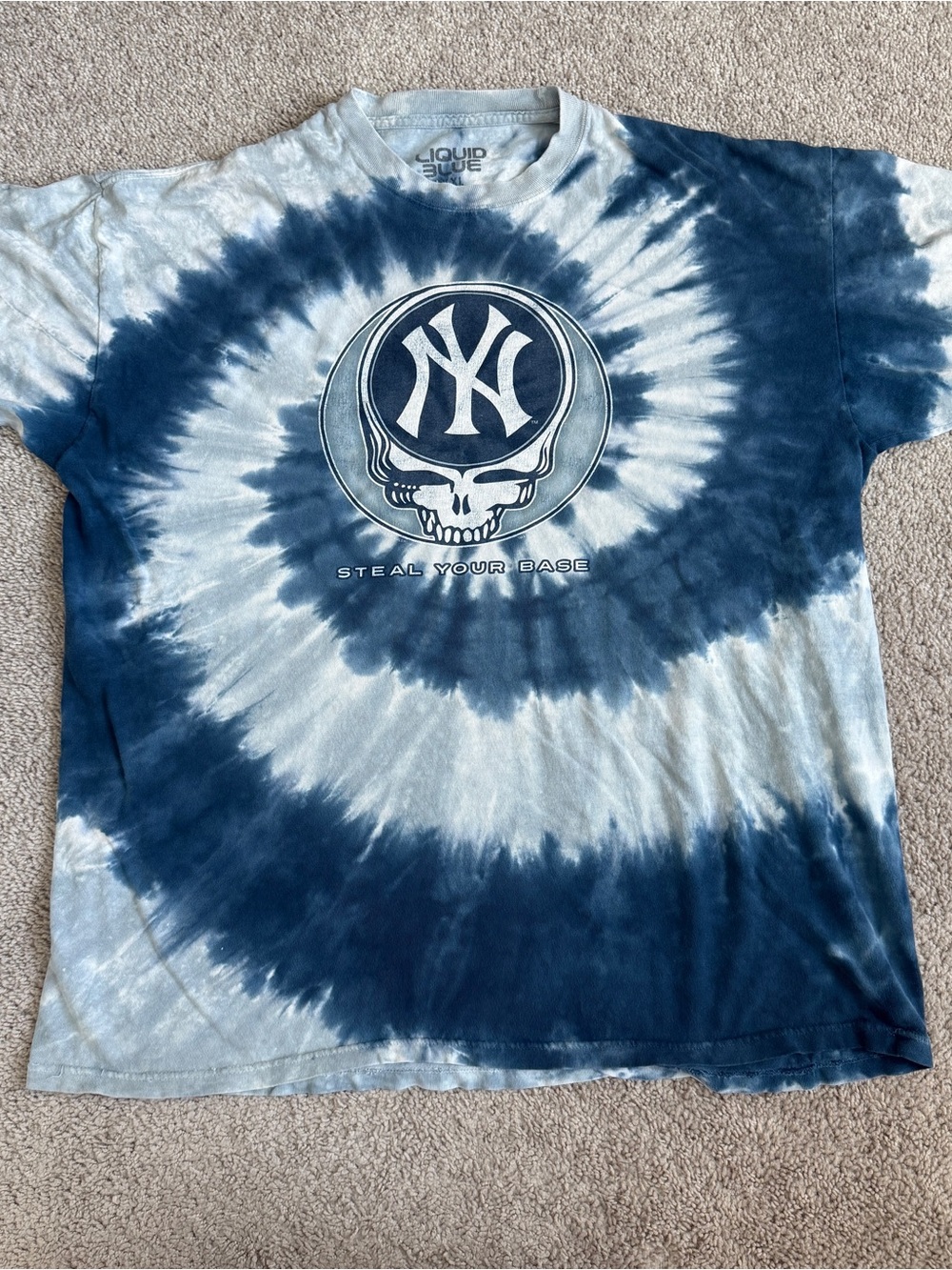 Liquid Blue NY Yankees Steal Your Base Tie Dye Skull T Shirt XXL 26” x 30”